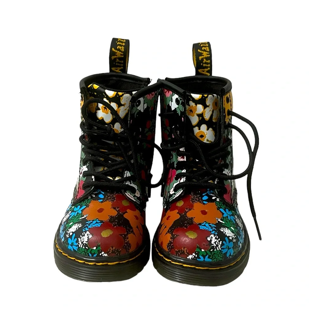 Dr. Martens Kids Floral Patent Leather Boots - Black Multi